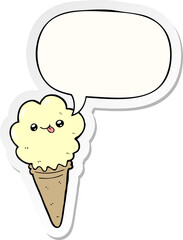 cartoon ice cream with speech bubble sticker