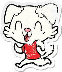 distressed sticker of a laughing cartoon dog jogging