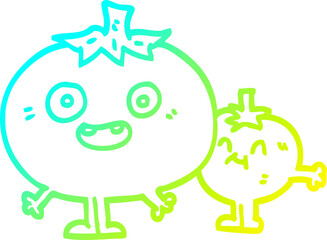 cold gradient line drawing of a cartoon happy tomatoes