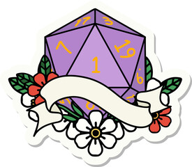 sticker of a natural one d20 dice roll