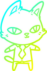 cold gradient line drawing of a cartoon cat in office clothes