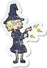 retro distressed sticker of a cartoon witch casting spell