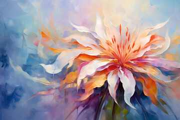 Abstract beautiful flower. Oil painting in impressionism style. - obrazy, fototapety, plakaty