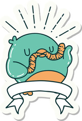 sticker of a tattoo style robin with worm