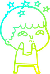 cold gradient line drawing of a cartoon amazed boy