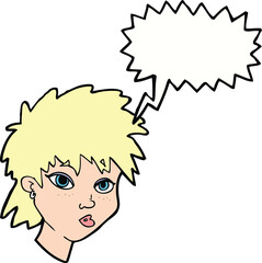 cartoon curious girl with speech bubble