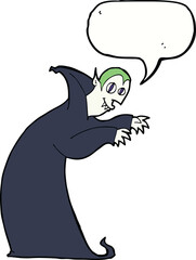 cartoon spooky vampire with speech bubble