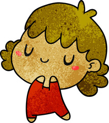 textured cartoon illustration of a cute kawaii girl