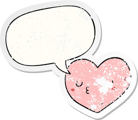cartoon love heart with speech bubble distressed distressed old sticker