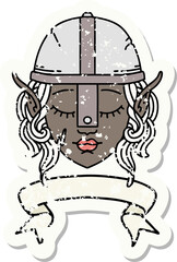 Retro Tattoo Style elf fighter character face with banner