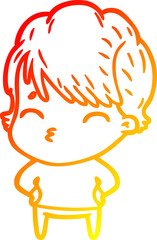warm gradient line drawing of a cartoon woman thinking