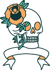 Obraz premium traditional tattoo with banner of a skull and rose