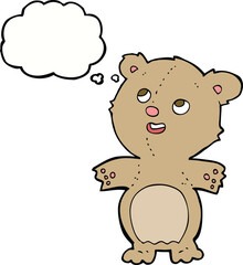 cartoon happy little teddy bear with thought bubble