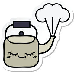 sticker of a cute cartoon steaming kettle