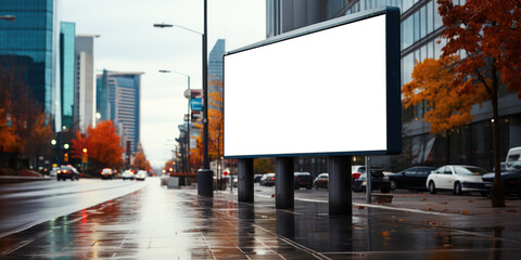 Billboard mockup in an urban street scene for advertising.