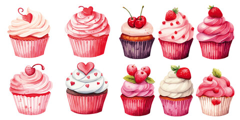 Pink and Purples cupcakes for Valentine's day vectors