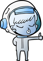 cartoon pretty astronaut girl giving thumbs up