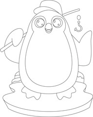 Penguin Fisher Fishing rod Fishing Animal Vector Graphic Art Illustration