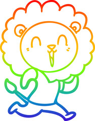 rainbow gradient line drawing of a laughing lion cartoon