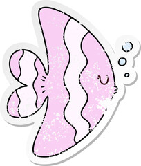distressed sticker of a quirky hand drawn cartoon fish