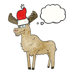freehand drawn thought bubble textured cartoon christmas moose
