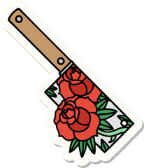 sticker of tattoo in traditional style of a cleaver and flowers