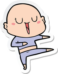 sticker of a happy cartoon bald man