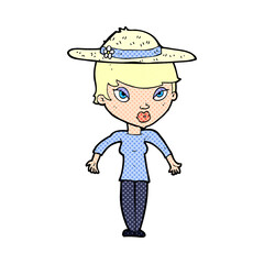 cartoon woman wearing summer hat