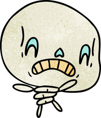 freehand drawn textured cartoon of spooky kawaii skeleton