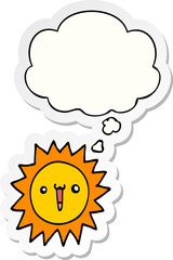 cartoon sun with thought bubble as a printed sticker