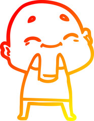 warm gradient line drawing of a cartoon happy bald man
