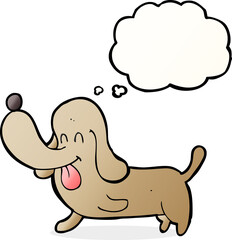 cartoon happy dog with thought bubble