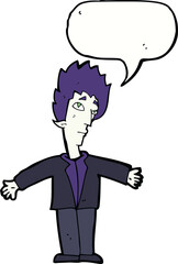 cartoon vampire man with speech bubble