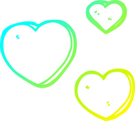 cold gradient line drawing of a cartoon love hearts