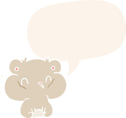 cartoon hamster with full cheek pouches with speech bubble in retro style