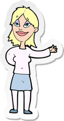 sticker of a cartoon woman gesturing to show something