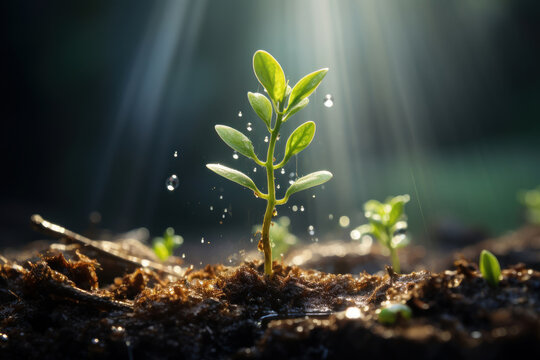 Green shoots that grow from fertile soil. Generative AI.