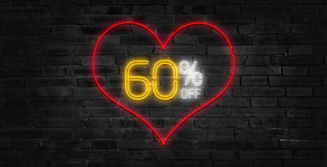 Neon 40, 50, 60 Percent off, Special Offers, Discount Neon Signs Vector Design Template Neon Style.