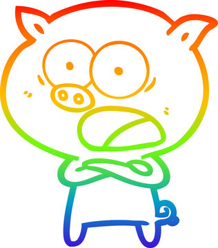 recommend clip art: rainbow gradient line drawing of a cartoon pig shouting