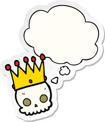 cartoon skull with crown with thought bubble as a printed sticker
