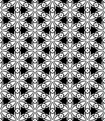 Black and white seamless abstract pattern. Background and backdrop. Grayscale ornamental design. Mosaic ornaments. Vector graphic illustration. EPS10.