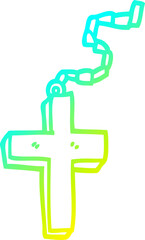 cold gradient line drawing of a cartoon gold crucifix