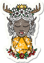 Retro Tattoo Style elf druid character with nautral twenty dice roll