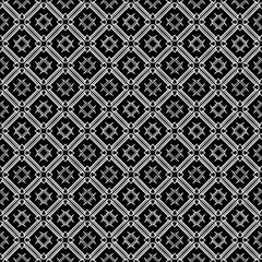 Black and white seamless abstract pattern. Background and backdrop. Grayscale ornamental design. Mosaic ornaments. Vector graphic illustration. EPS10.