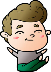 happy cartoon man sitting