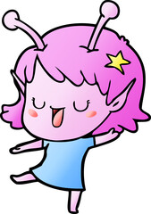 happy alien girl cartoon