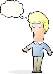 cartoon startled man with thought bubble