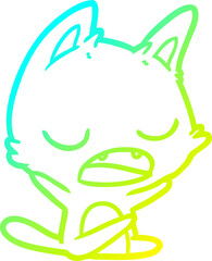 cold gradient line drawing of a talking cat cartoon