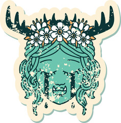 Retro Tattoo Style sad half orc druid character face