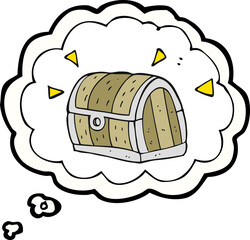 freehand drawn thought bubble cartoon treasure chest